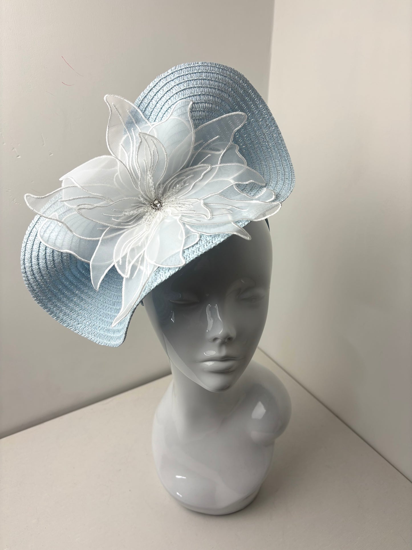 Bespoke Woven Pale Blue Embellished Fascinator