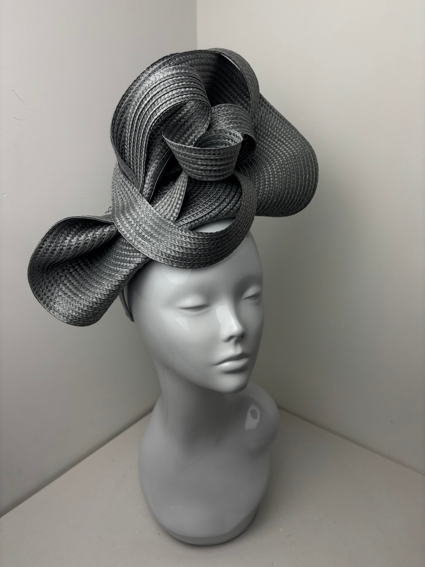 Bespoke One Off Pewter Woven Fascinator
