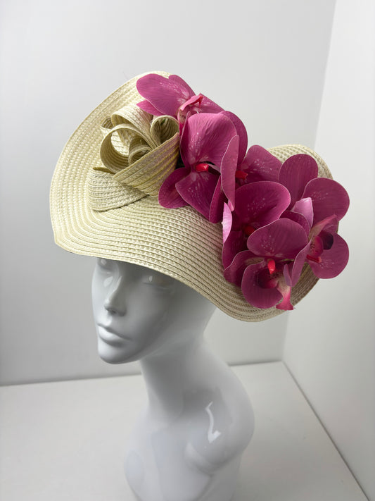 Bespoke Handmade Golden Straw Orchid Floral Fascinator