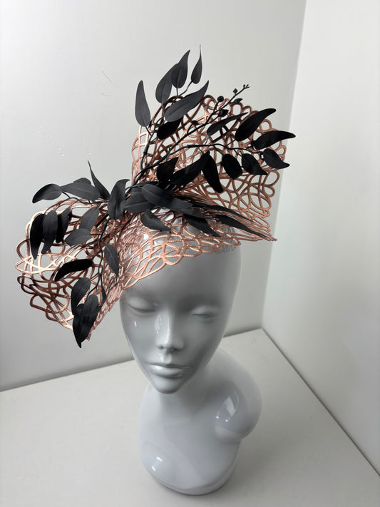 Bespoke Rose Gold & Ebony Leaf Fascinator