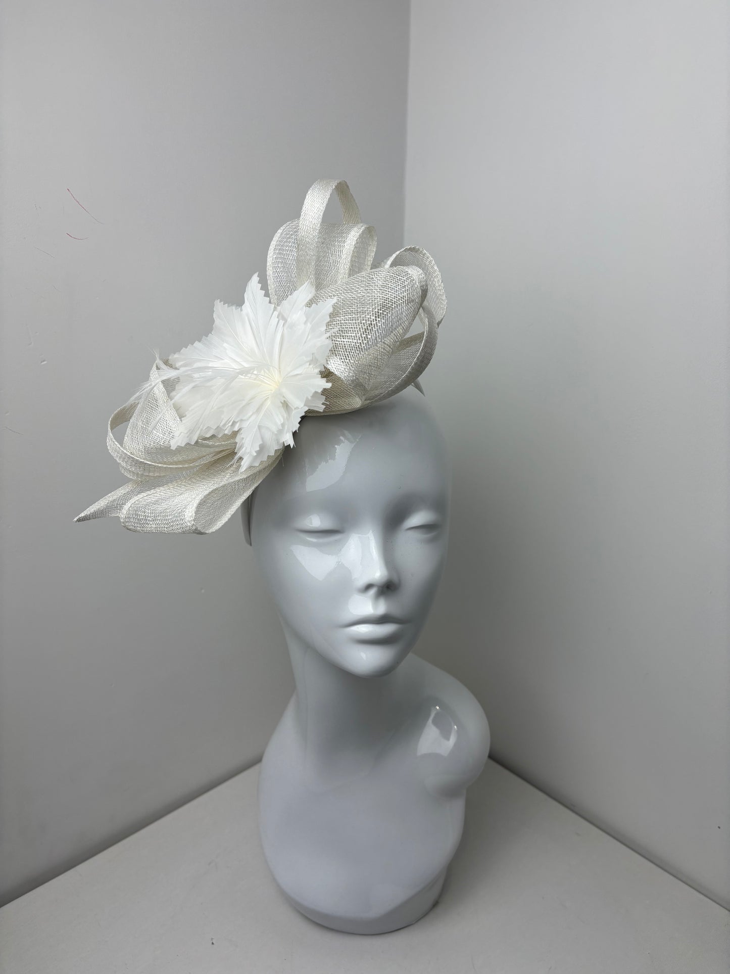 Off White Sinamay Bow Feather Fascinator