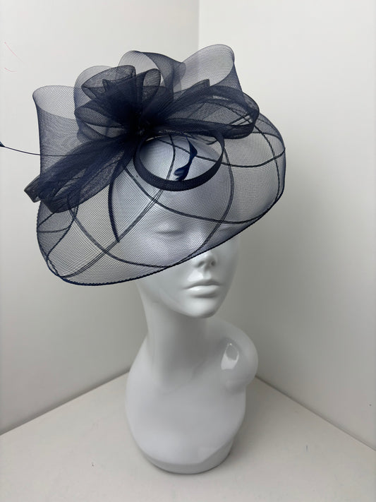 Large Dark Navy Geo Veil Fascinator