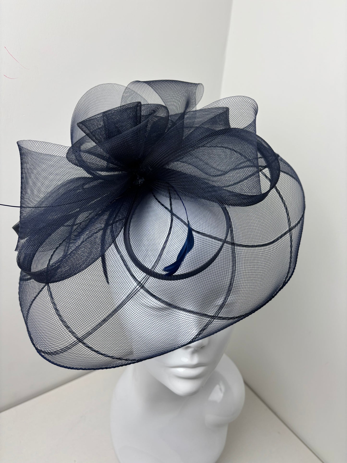 Large Dark Navy Geo Veil Fascinator