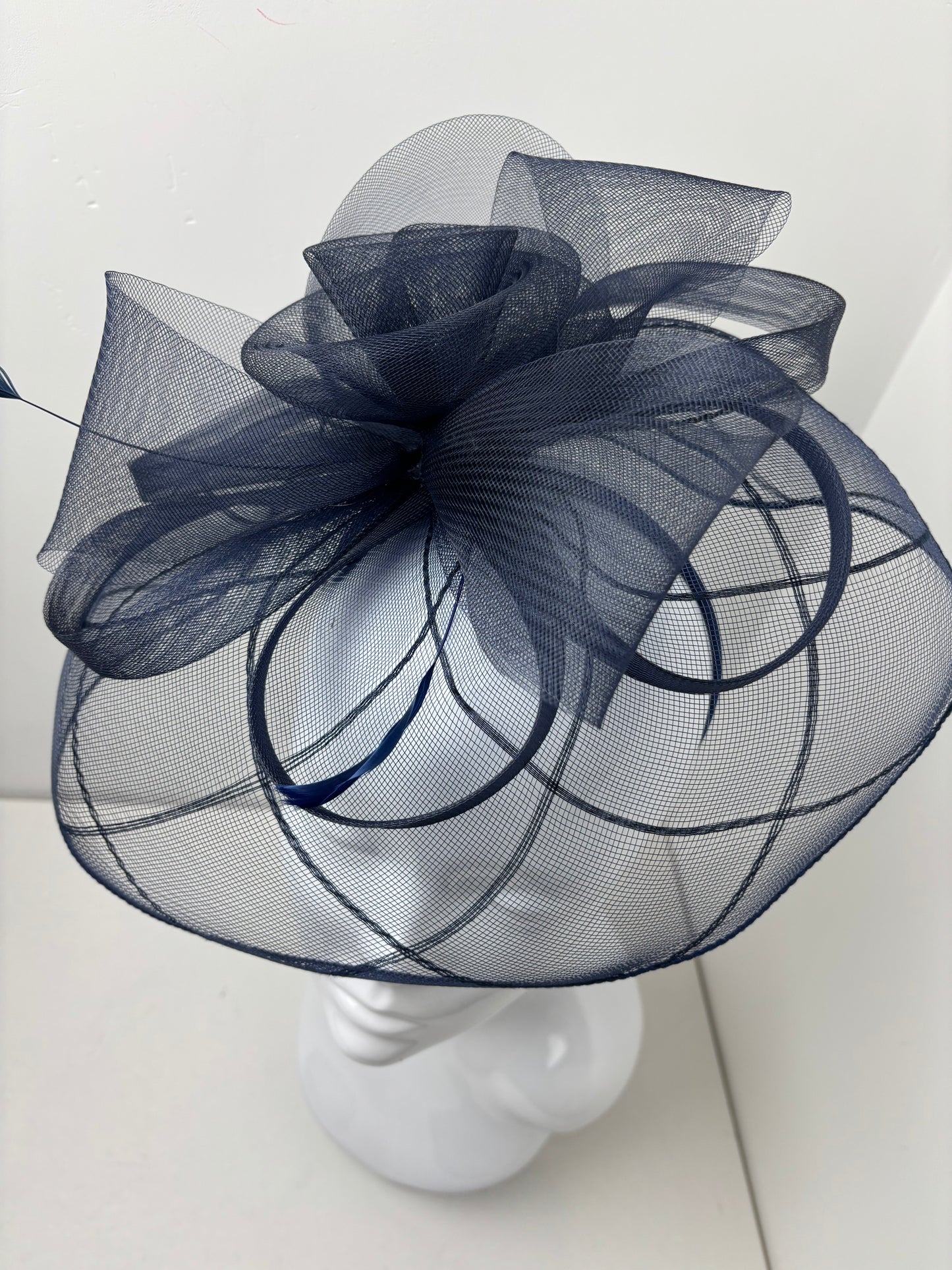 Large Dark Navy Geo Veil Fascinator