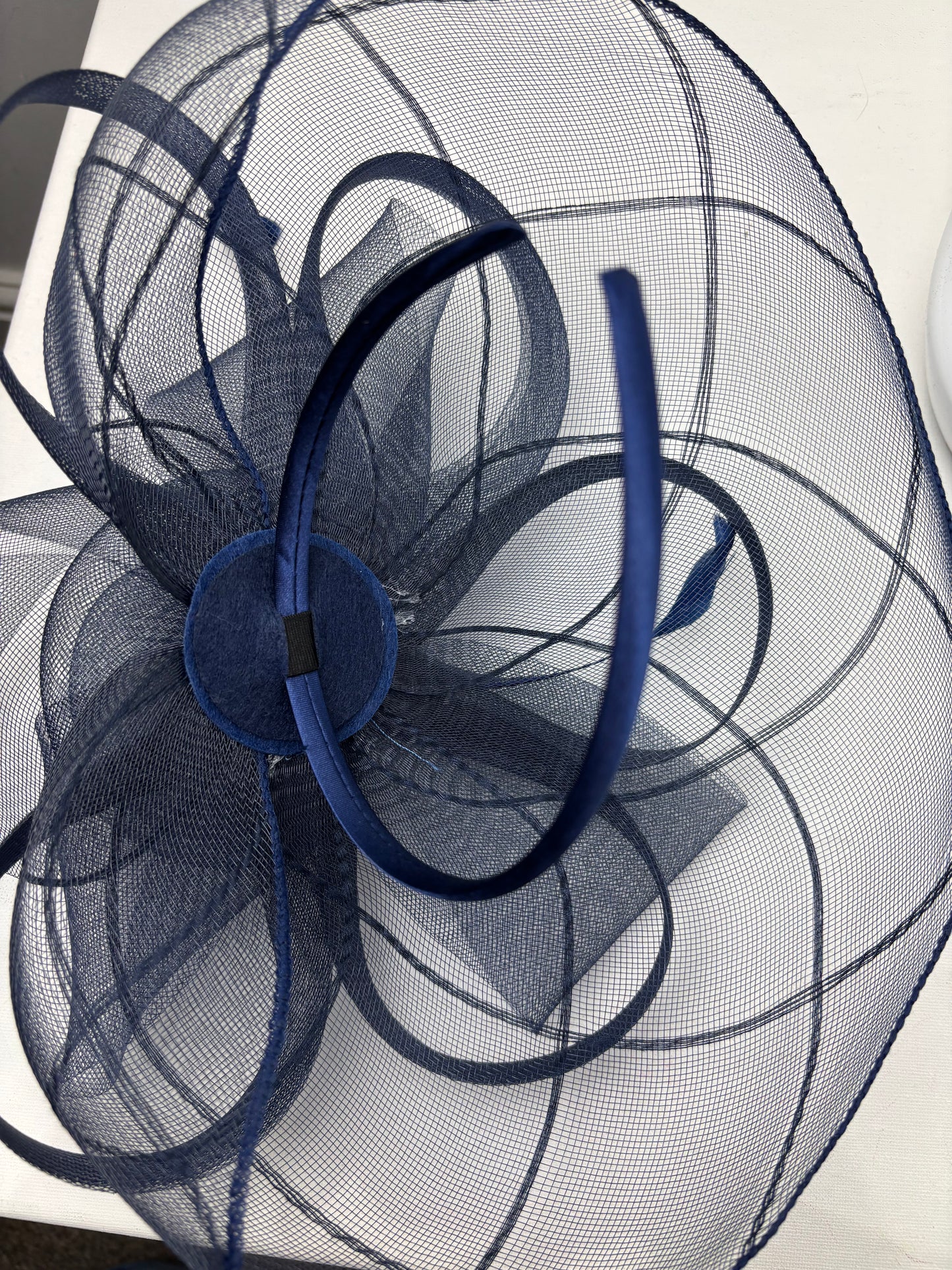 Large Dark Navy Geo Veil Fascinator