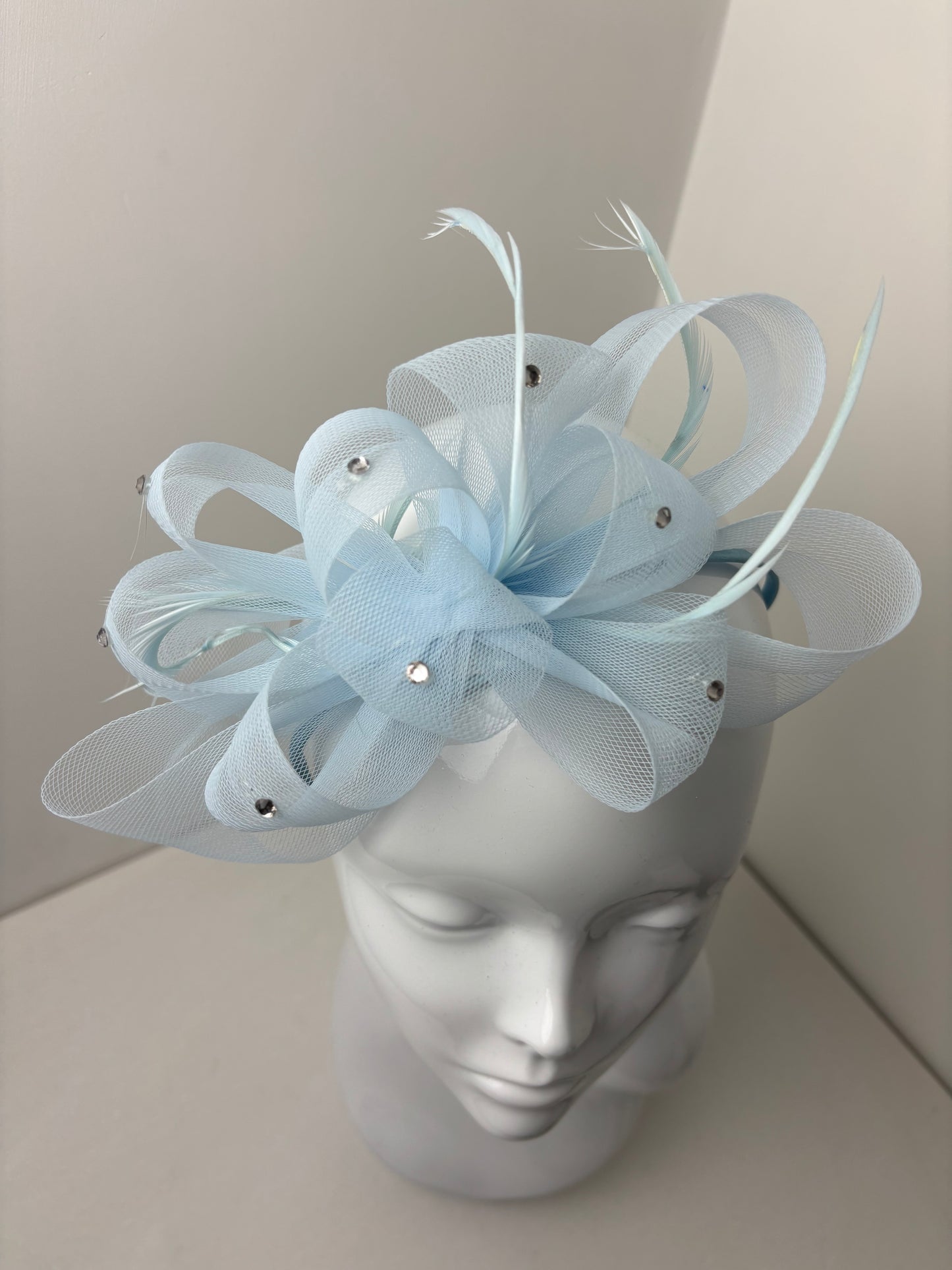 Lou Pale Blue Diamante Bow Fascinator