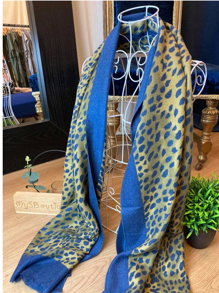Cashmere Crush Blue Leopard Print Scarf