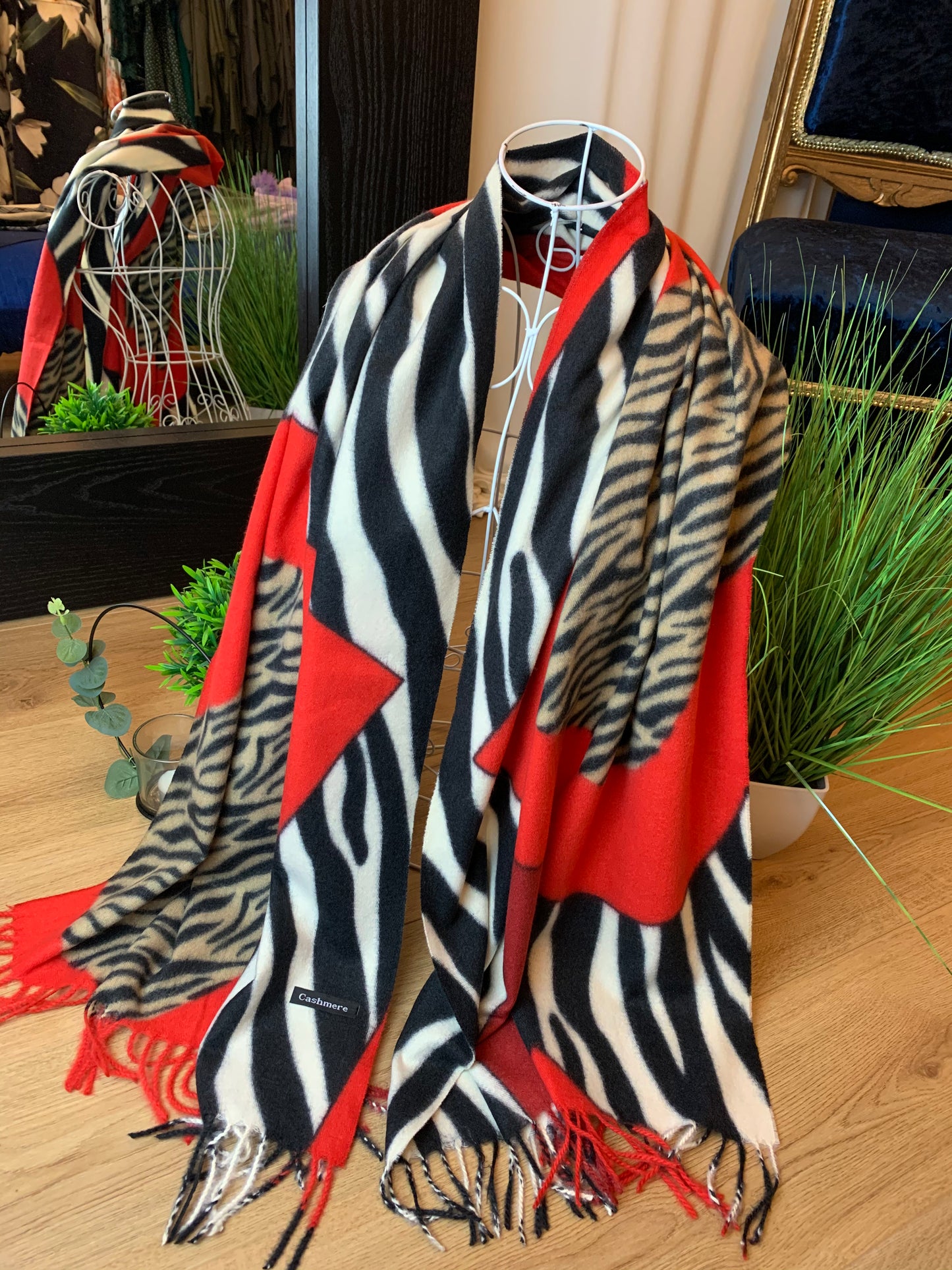 Mixed Animal Print Large Red Scarf