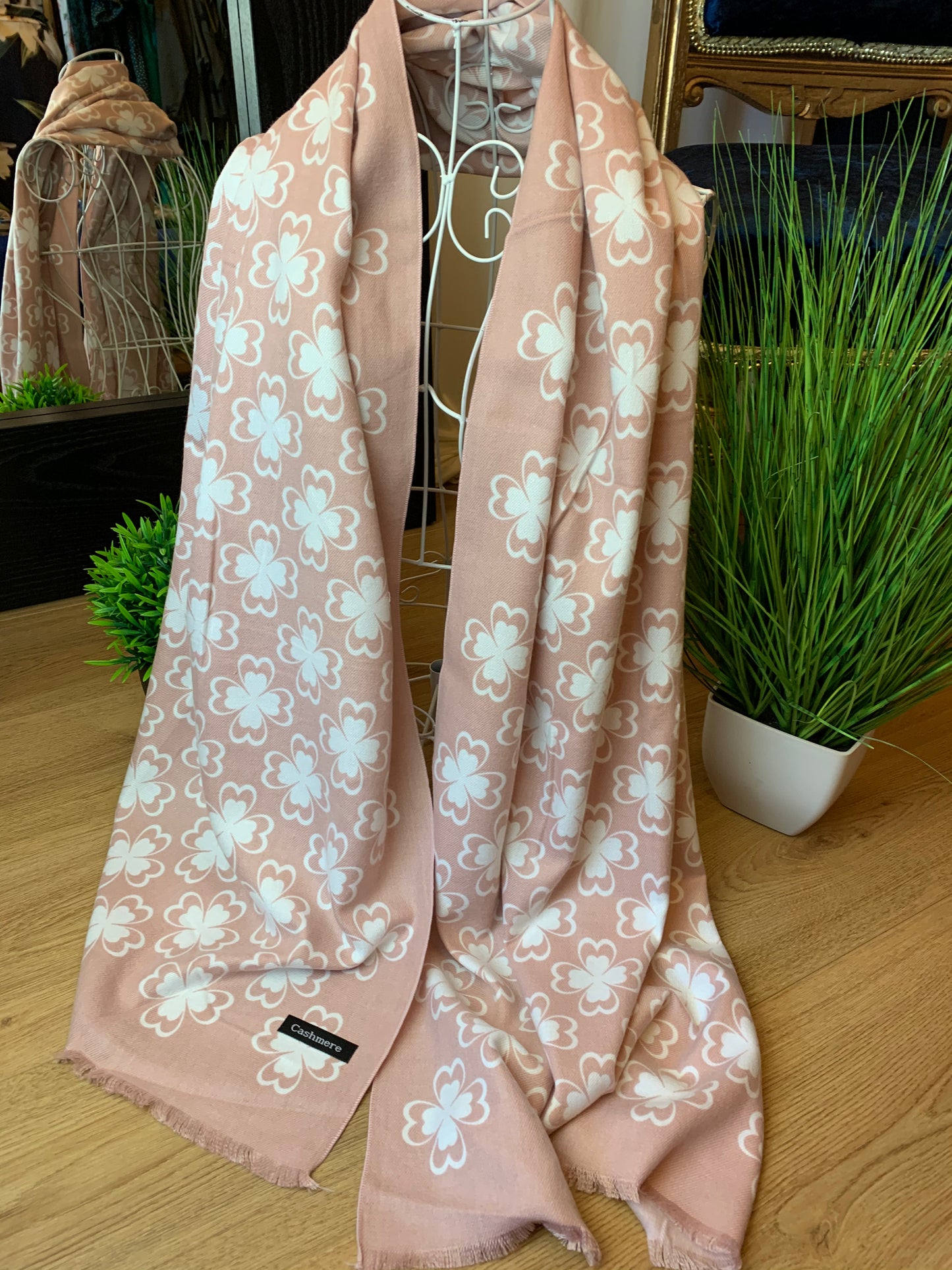 Designer Inspired Pink Clover Detail Large Scarf