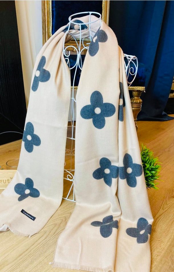 Designer Inspired Floral Emblem Pale Pink Scarf