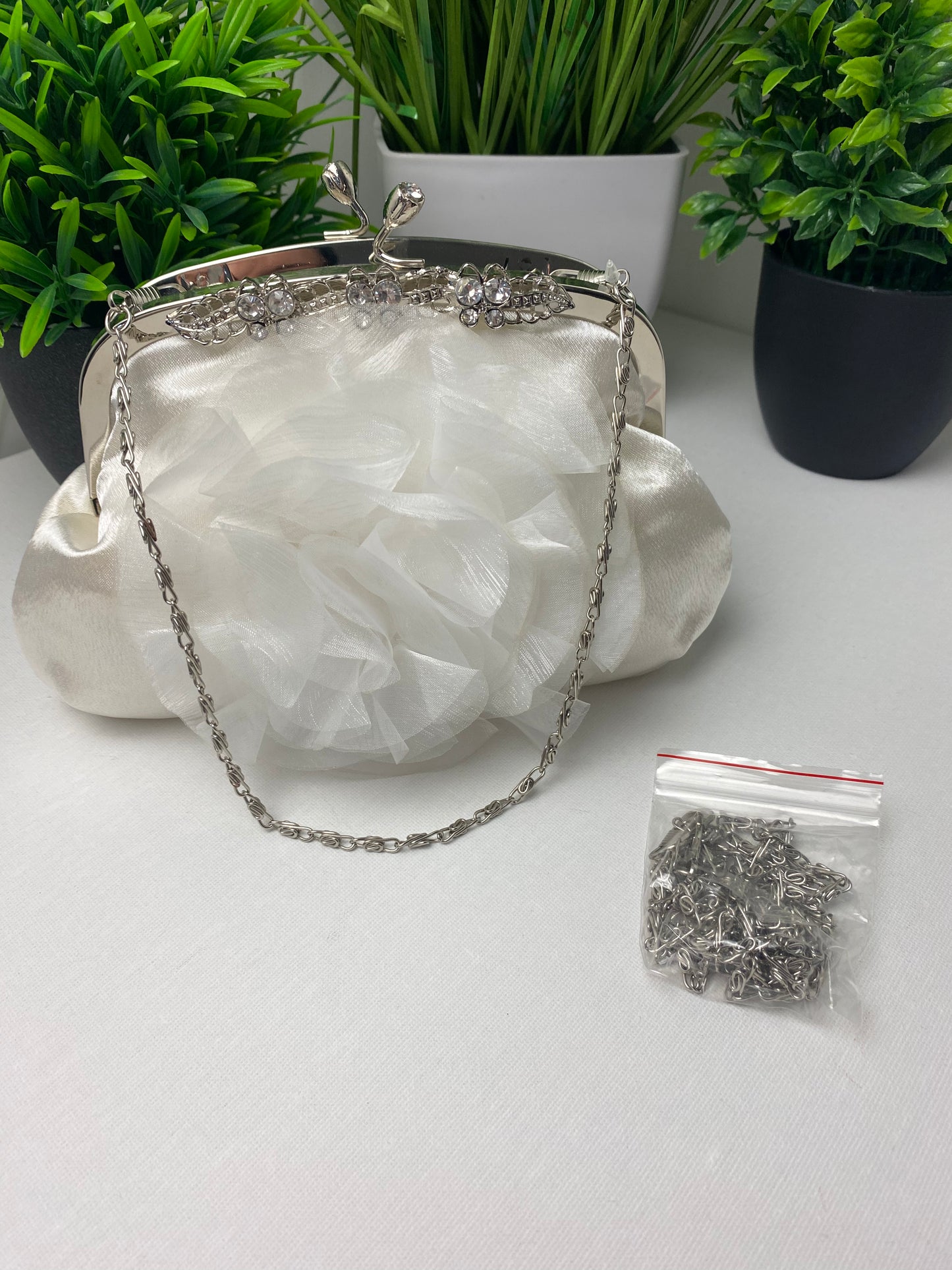 Ivory Satin 3D Floral Occasion Clutch Bag