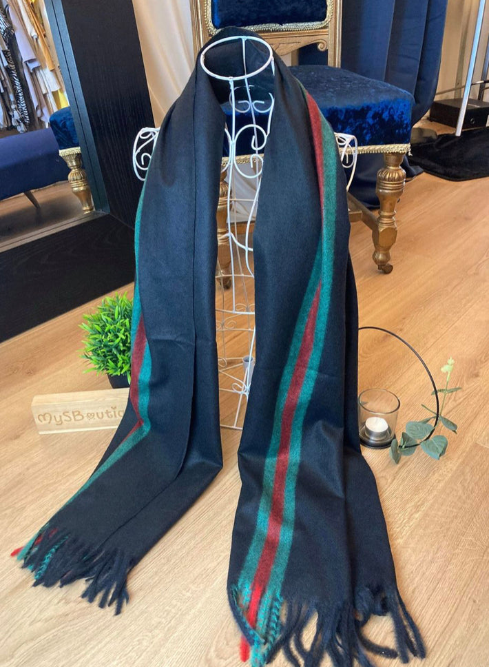 Designer Inspired Black Stripe Warm Scarf