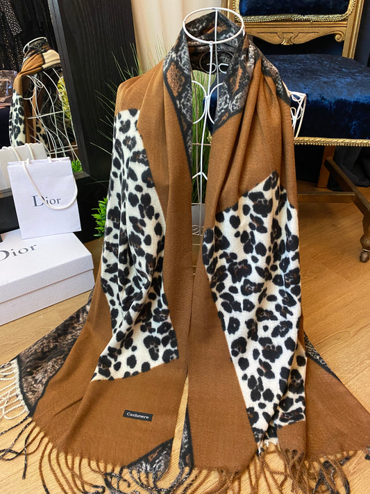 Mixed Animal Print Large Brown Scarf