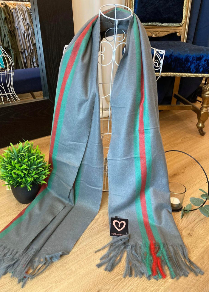 Designer Inspired Grey Stripe Warm Scarf